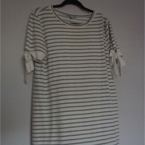 She + Sky Striped Short Sleeve Dress with Tie‎ Sleeves